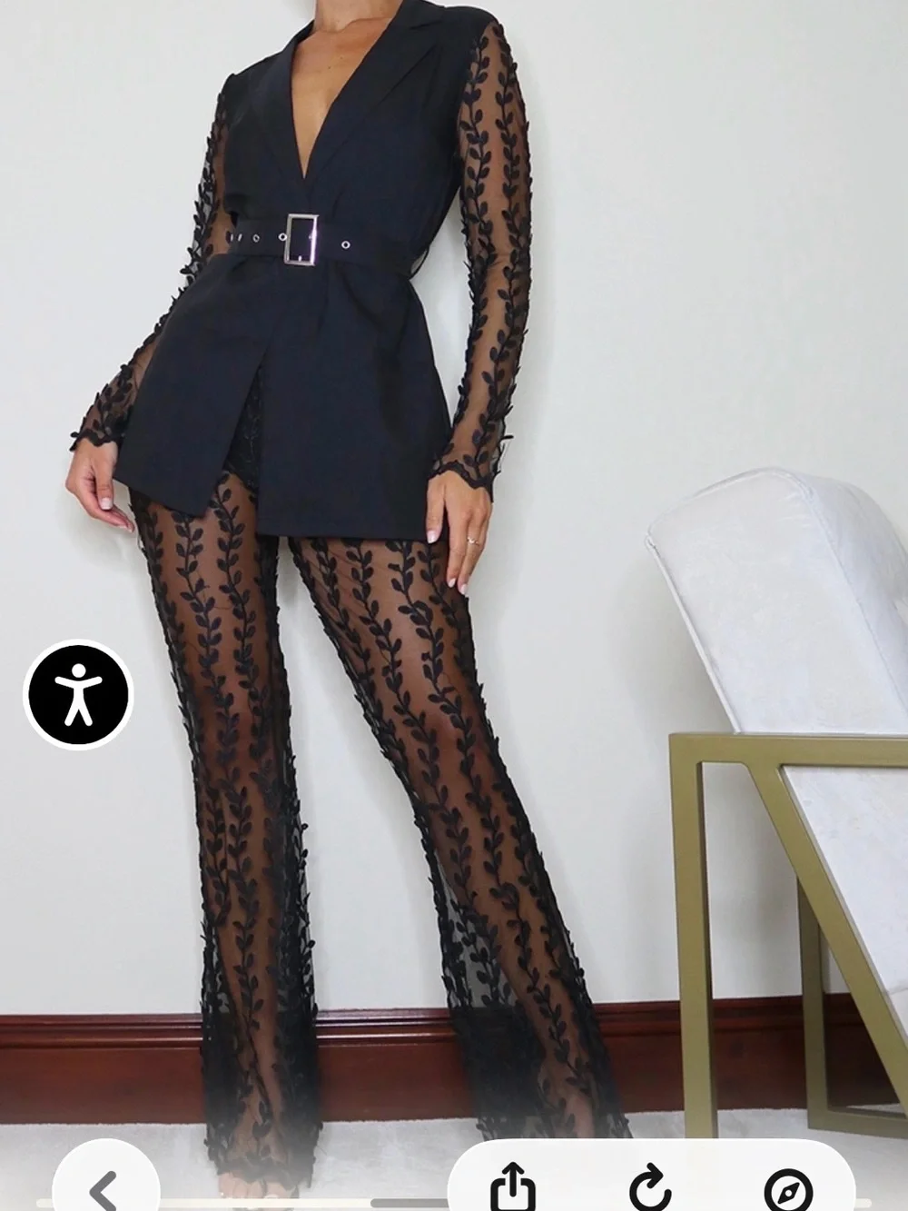 PrettyLittleThing Black Sheer jacket and Embroidered Flare Pants